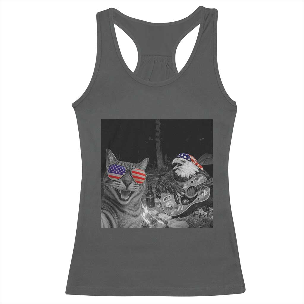 Funny Cat Selfie 4th of July Racerback Tank Top Patriotic Eagle American Flag Gift