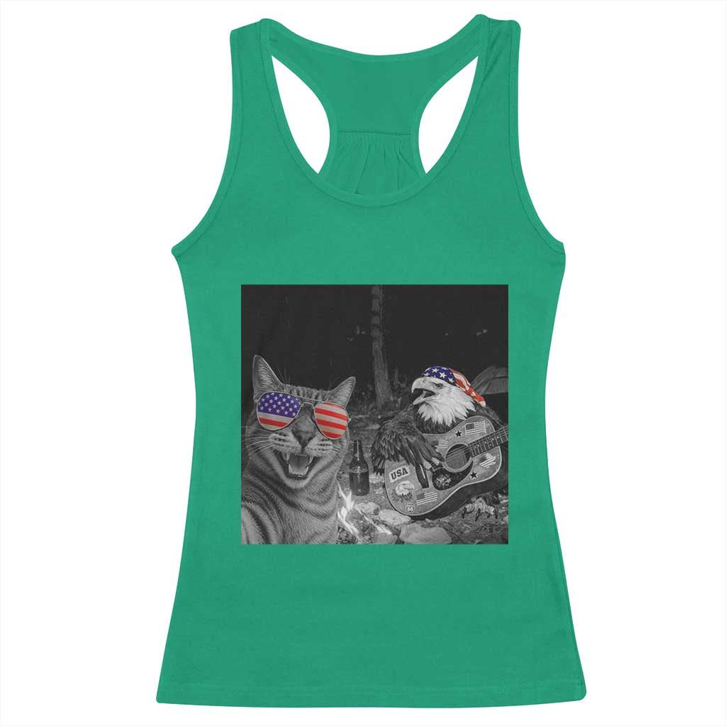 Funny Cat Selfie 4th of July Racerback Tank Top Patriotic Eagle American Flag Gift