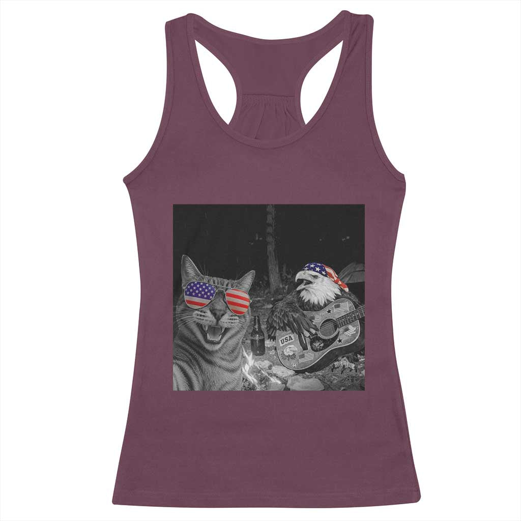 Funny Cat Selfie 4th of July Racerback Tank Top Patriotic Eagle American Flag Gift