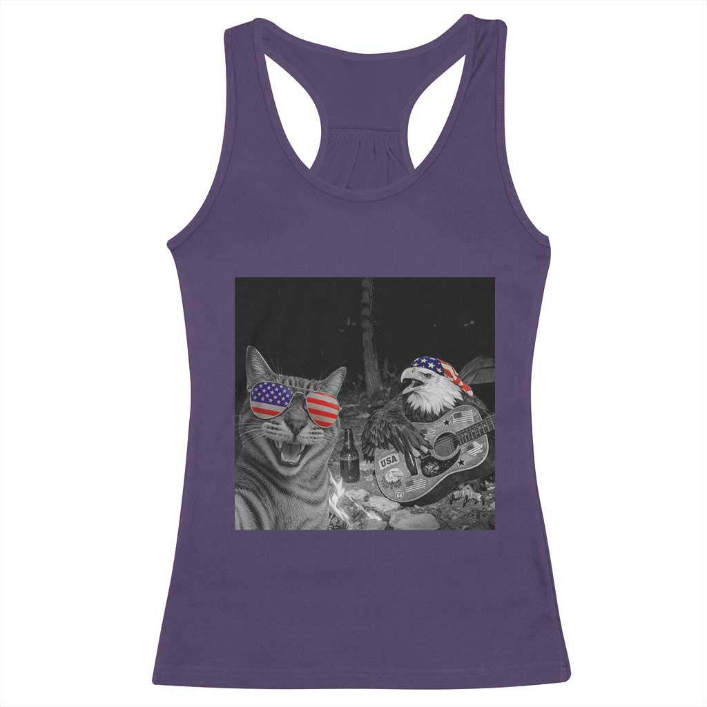 Funny Cat Selfie 4th of July Racerback Tank Top Patriotic Eagle American Flag Gift