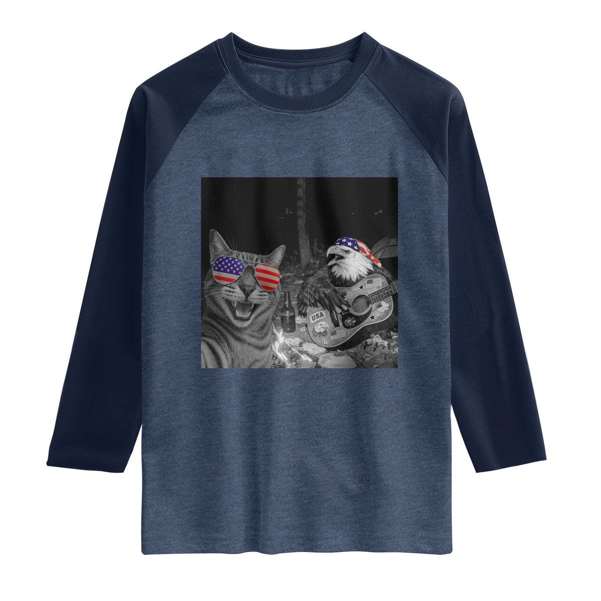 Funny Cat Selfie 4th of July Raglan Shirt Patriotic Eagle American Flag Gift
