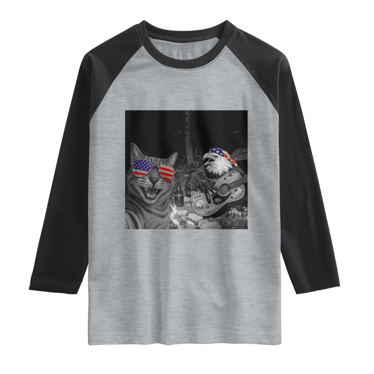 Funny Cat Selfie 4th of July Raglan Shirt Patriotic Eagle American Flag Gift