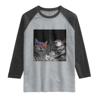 Funny Cat Selfie 4th of July Raglan Shirt Patriotic Eagle American Flag Gift