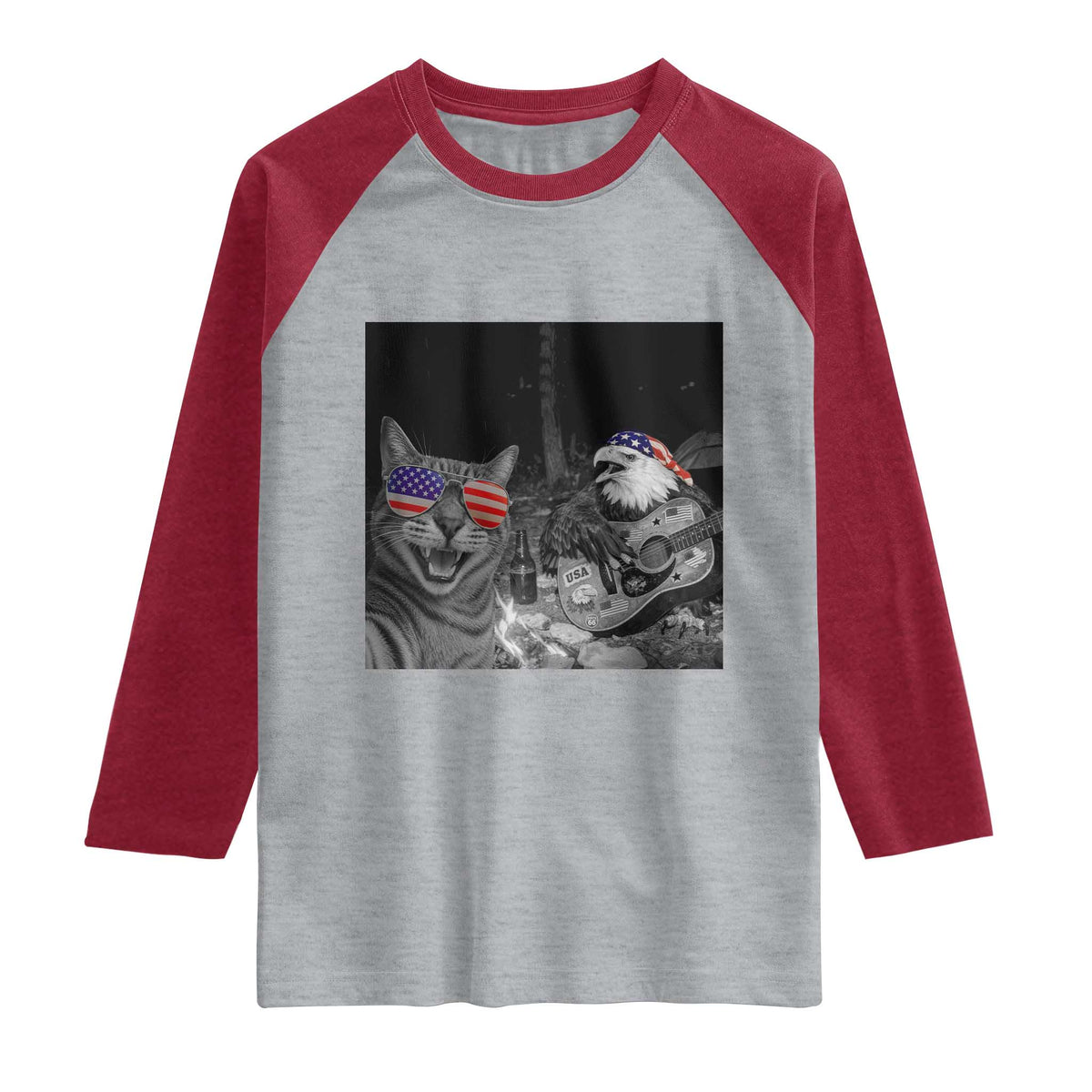 Funny Cat Selfie 4th of July Raglan Shirt Patriotic Eagle American Flag Gift