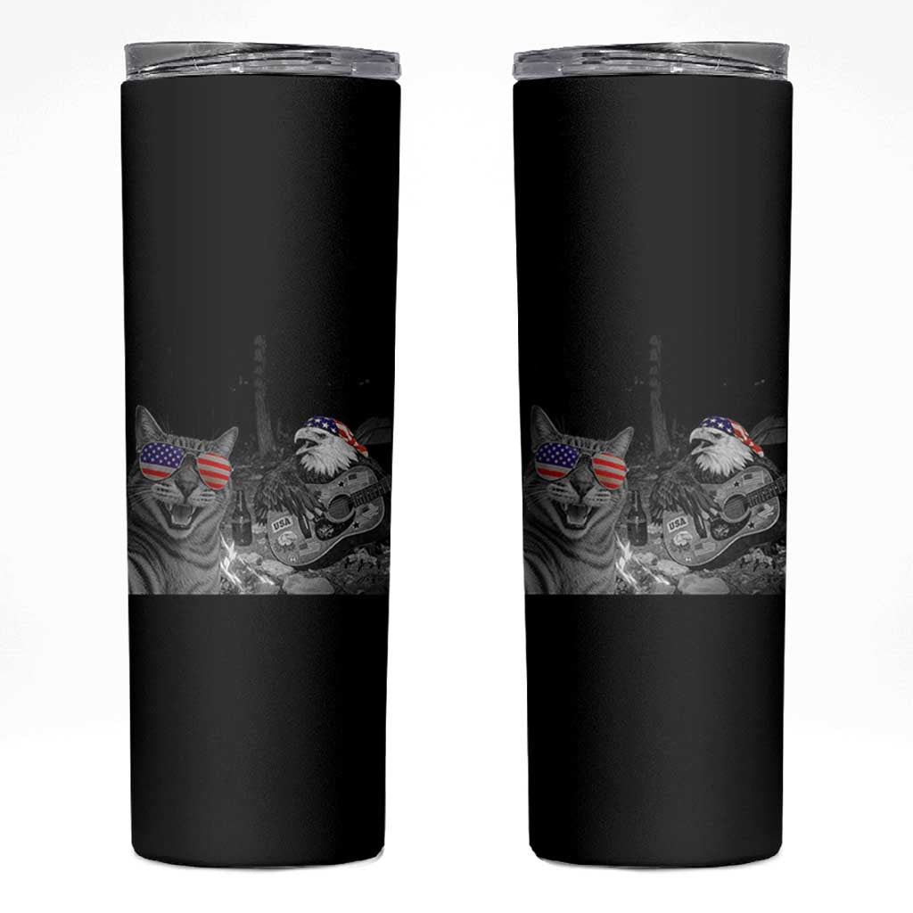 Funny Cat Selfie 4th of July Skinny Tumbler Patriotic Eagle American Flag Gift
