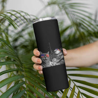 Funny Cat Selfie 4th of July Skinny Tumbler Patriotic Eagle American Flag Gift