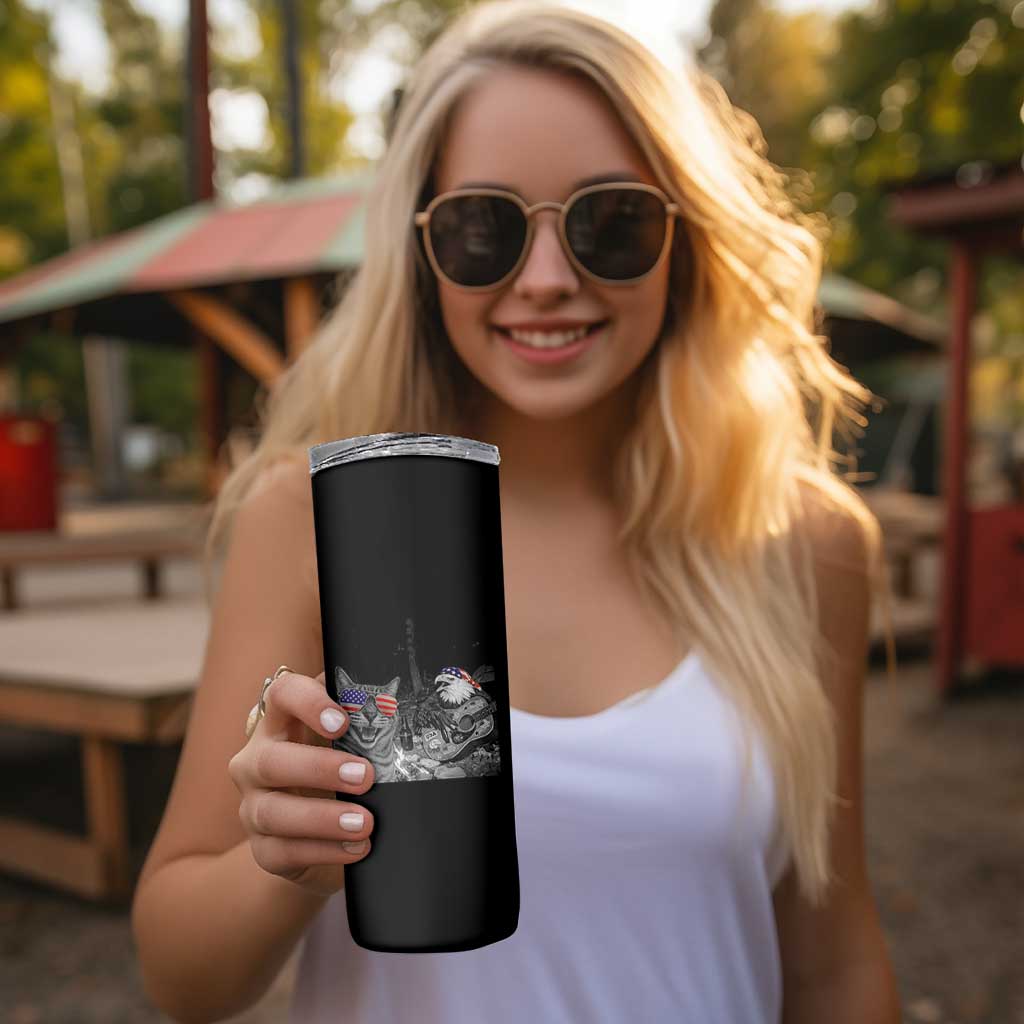 Funny Cat Selfie 4th of July Skinny Tumbler Patriotic Eagle American Flag Gift