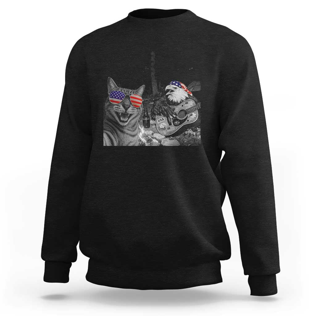 Funny Cat Selfie 4th of July Sweatshirt Patriotic Eagle American Flag Gift