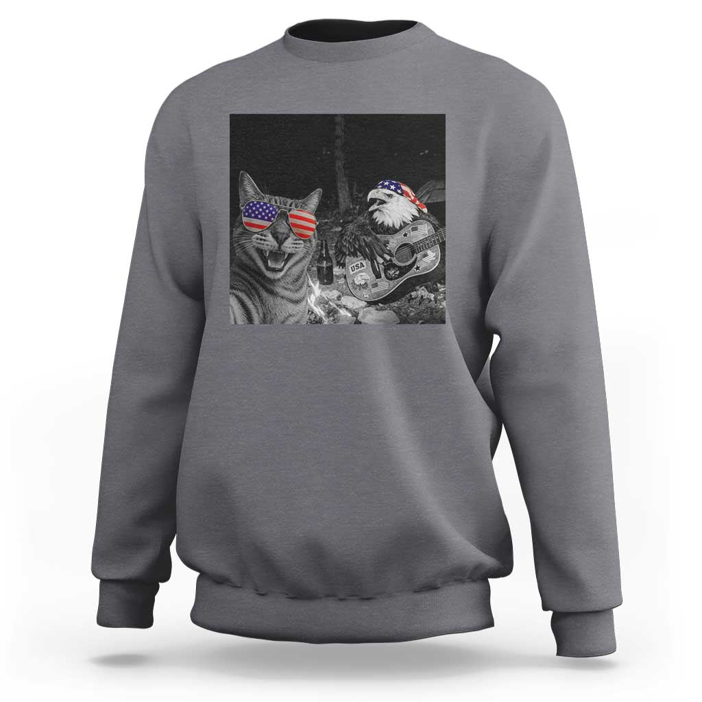 Funny Cat Selfie 4th of July Sweatshirt Patriotic Eagle American Flag Gift