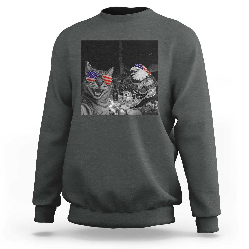 Funny Cat Selfie 4th of July Sweatshirt Patriotic Eagle American Flag Gift