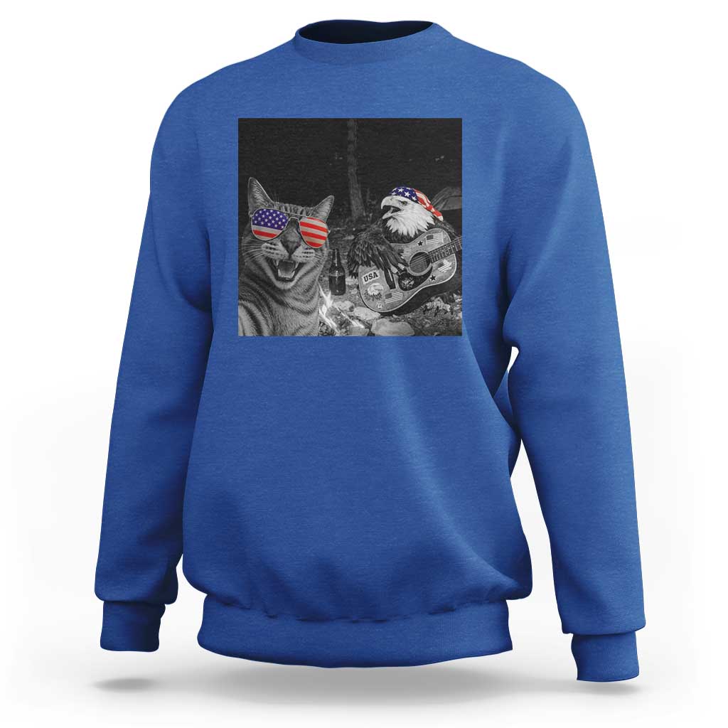 Funny Cat Selfie 4th of July Sweatshirt Patriotic Eagle American Flag Gift