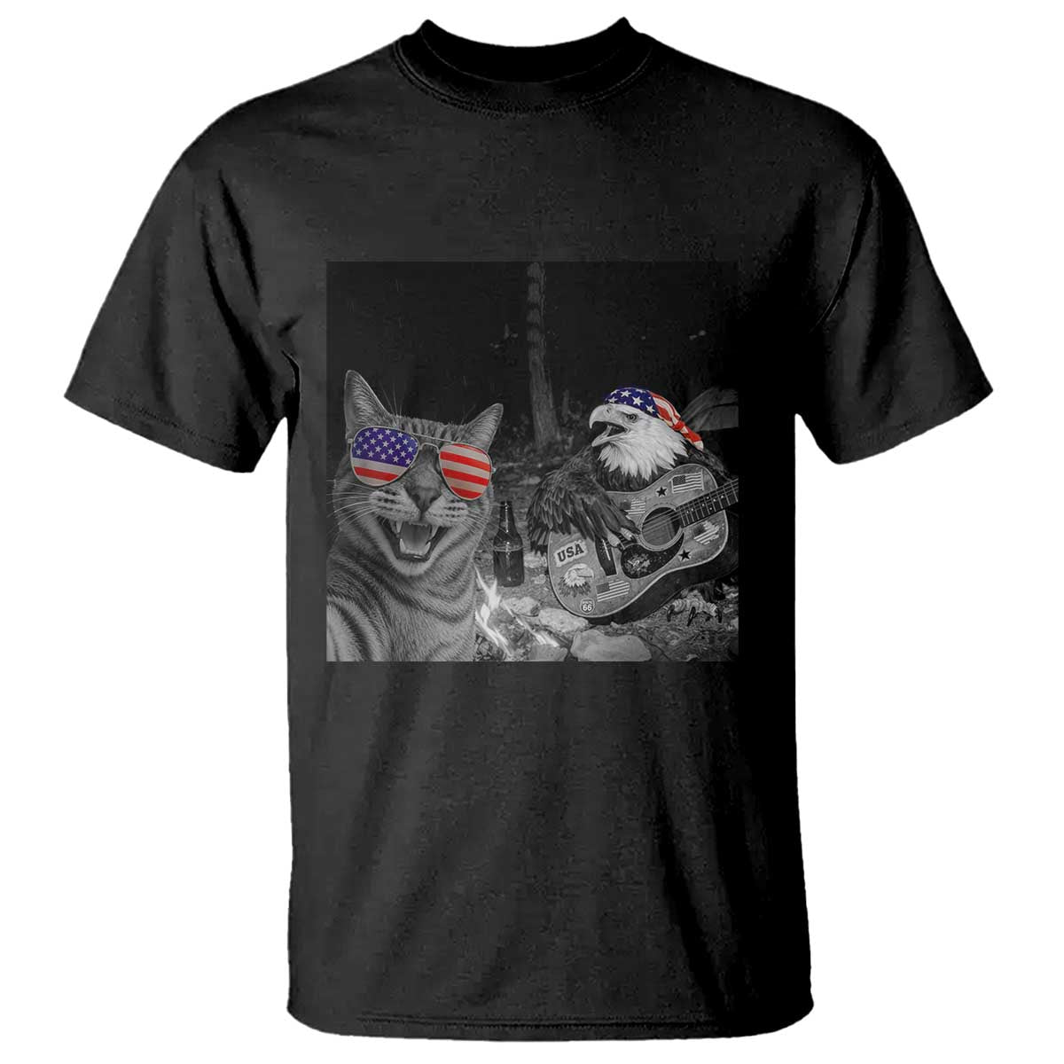 Funny Cat Selfie 4th of July T Shirt Patriotic Eagle American Flag Gift