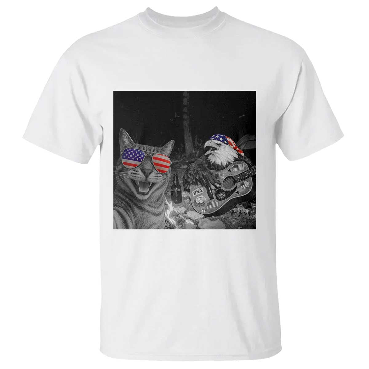 Funny Cat Selfie 4th of July T Shirt Patriotic Eagle American Flag Gift