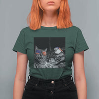 Funny Cat Selfie 4th of July T Shirt For Women Patriotic Eagle American Flag Gift