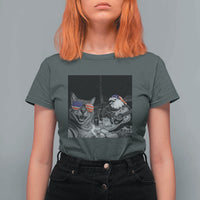 Funny Cat Selfie 4th of July T Shirt For Women Patriotic Eagle American Flag Gift