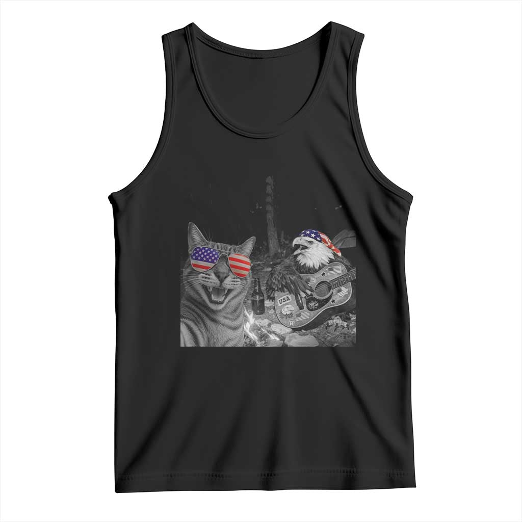 Funny Cat Selfie 4th of July Tank Top Patriotic Eagle American Flag Gift