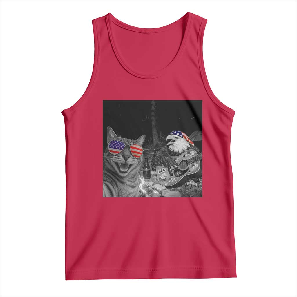 Funny Cat Selfie 4th of July Tank Top Patriotic Eagle American Flag Gift