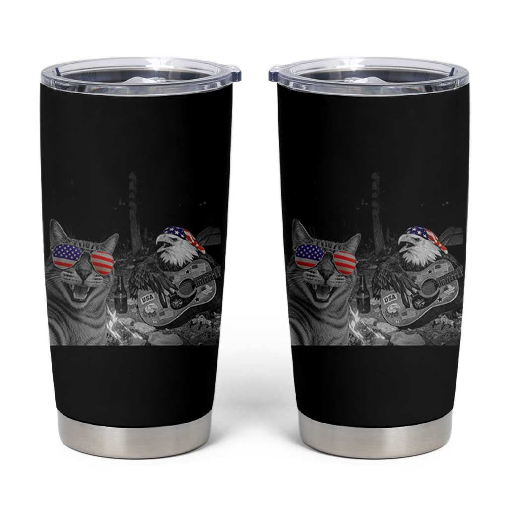 Funny Cat Selfie 4th of July Tumbler Cup Patriotic Eagle American Flag Gift