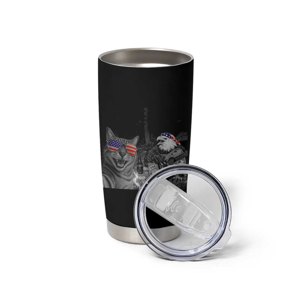 Funny Cat Selfie 4th of July Tumbler Cup Patriotic Eagle American Flag Gift