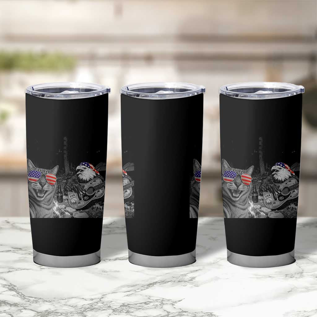 Funny Cat Selfie 4th of July Tumbler Cup Patriotic Eagle American Flag Gift