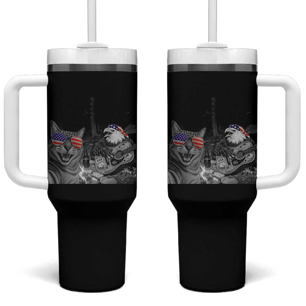 Funny Cat Selfie 4th of July Tumbler With Handle Patriotic Eagle American Flag Gift