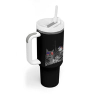 Funny Cat Selfie 4th of July Tumbler With Handle Patriotic Eagle American Flag Gift