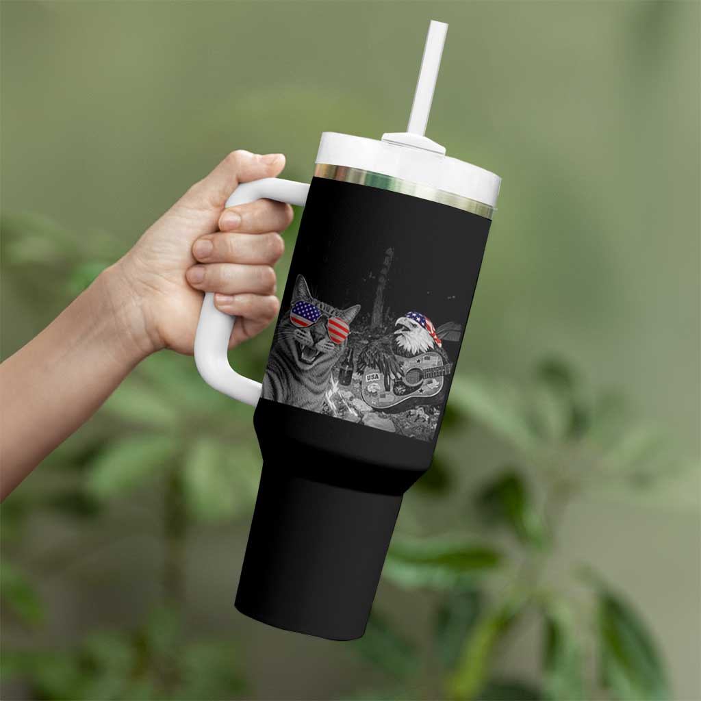 Funny Cat Selfie 4th of July Tumbler With Handle Patriotic Eagle American Flag Gift