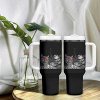 Funny Cat Selfie 4th of July Tumbler With Handle Patriotic Eagle American Flag Gift