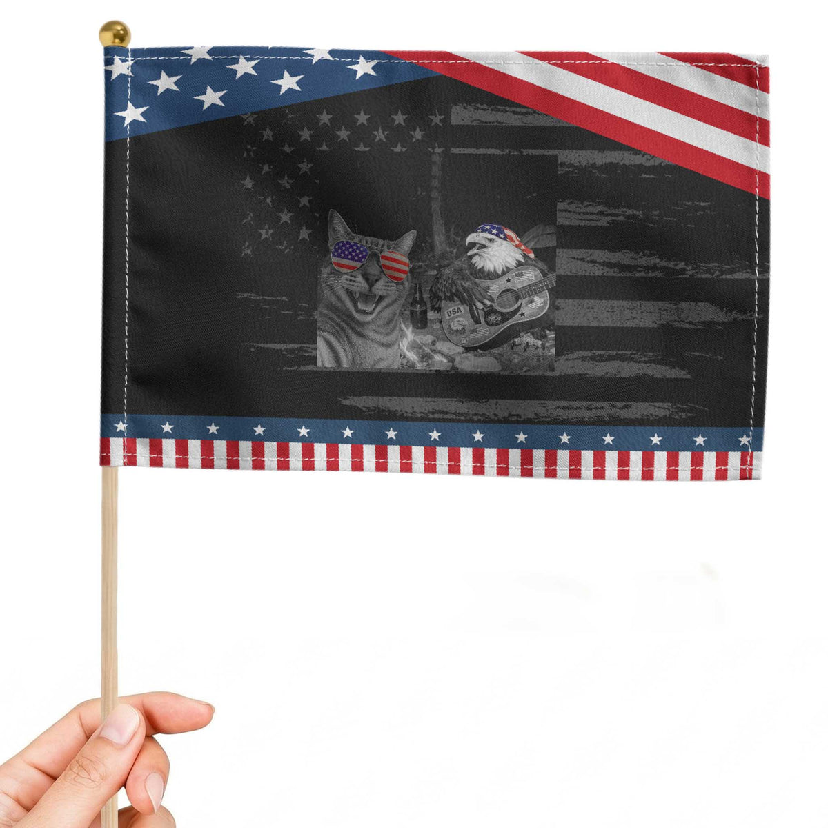 Funny Cat Selfie 4th of July Patriotic Handheld Flag Eagle American Flag Gift