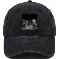 Funny Cat Selfie 4th of July Washed Cotton Baseball Cap Patriotic Eagle American Flag Gift