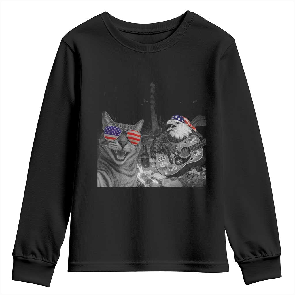 Funny Cat Selfie 4th of July Youth Sweatshirt Patriotic Eagle American Flag Gift