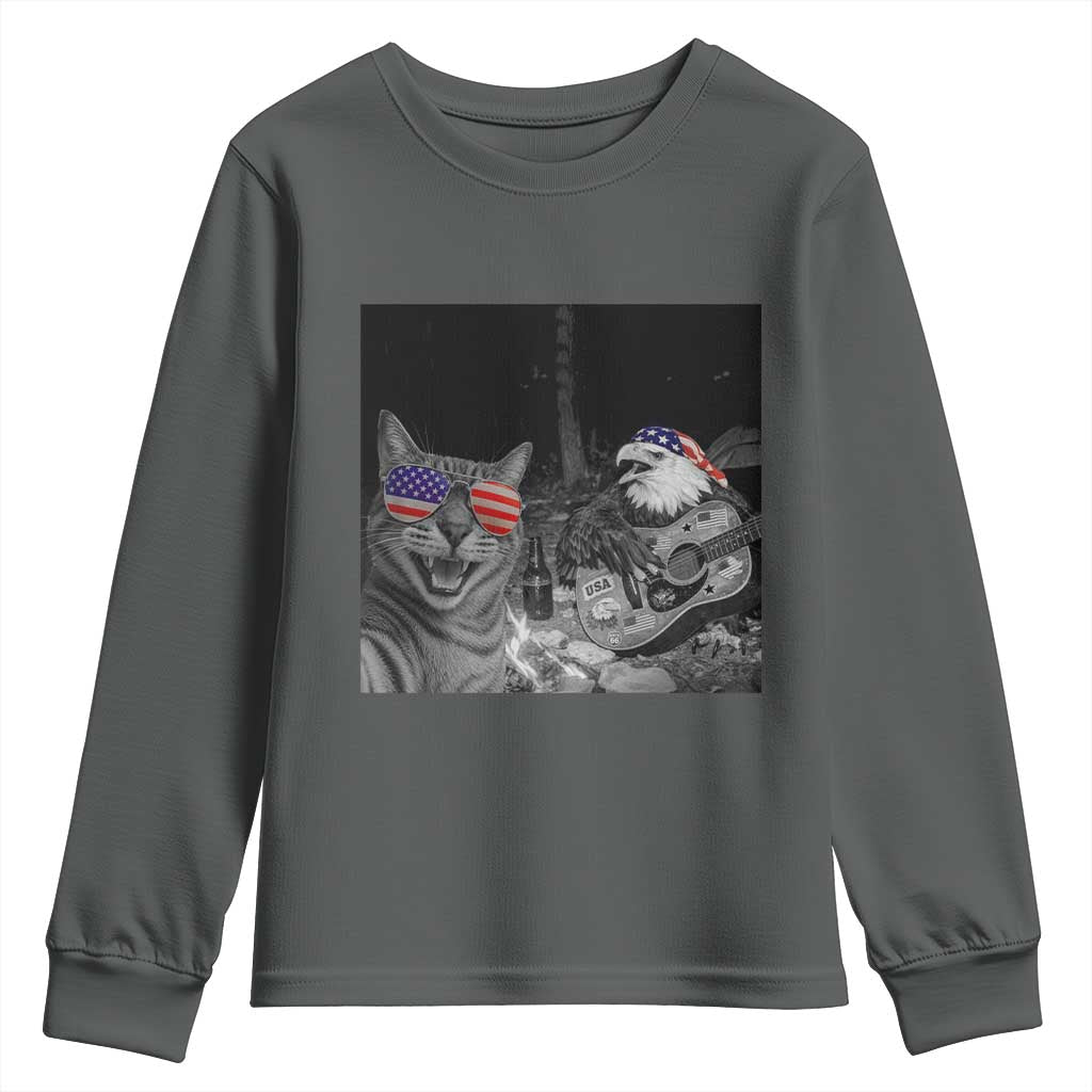 Funny Cat Selfie 4th of July Youth Sweatshirt Patriotic Eagle American Flag Gift