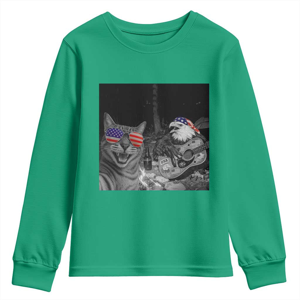 Funny Cat Selfie 4th of July Youth Sweatshirt Patriotic Eagle American Flag Gift