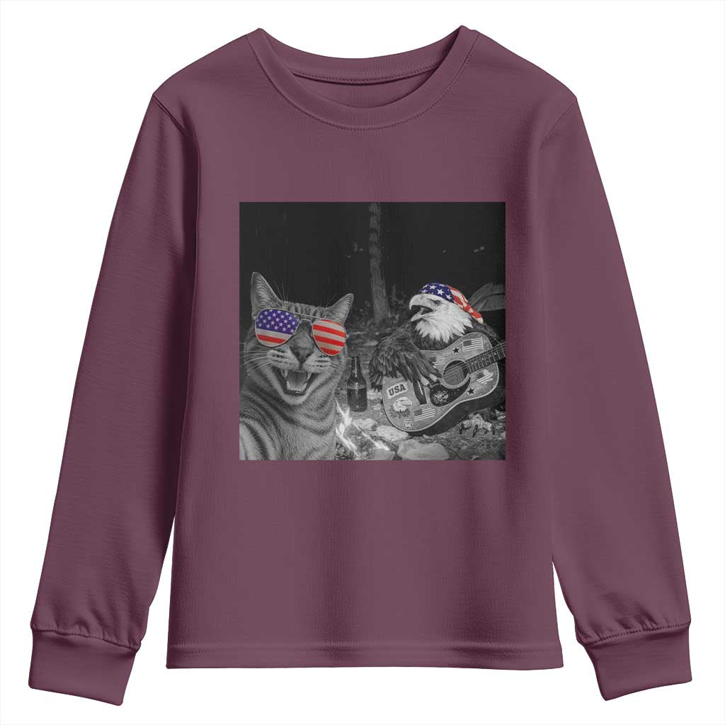 Funny Cat Selfie 4th of July Youth Sweatshirt Patriotic Eagle American Flag Gift