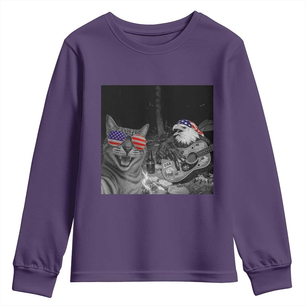 Funny Cat Selfie 4th of July Youth Sweatshirt Patriotic Eagle American Flag Gift