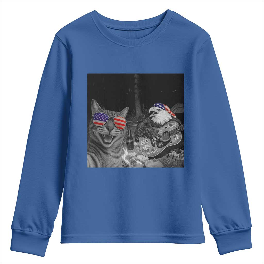 Funny Cat Selfie 4th of July Youth Sweatshirt Patriotic Eagle American Flag Gift