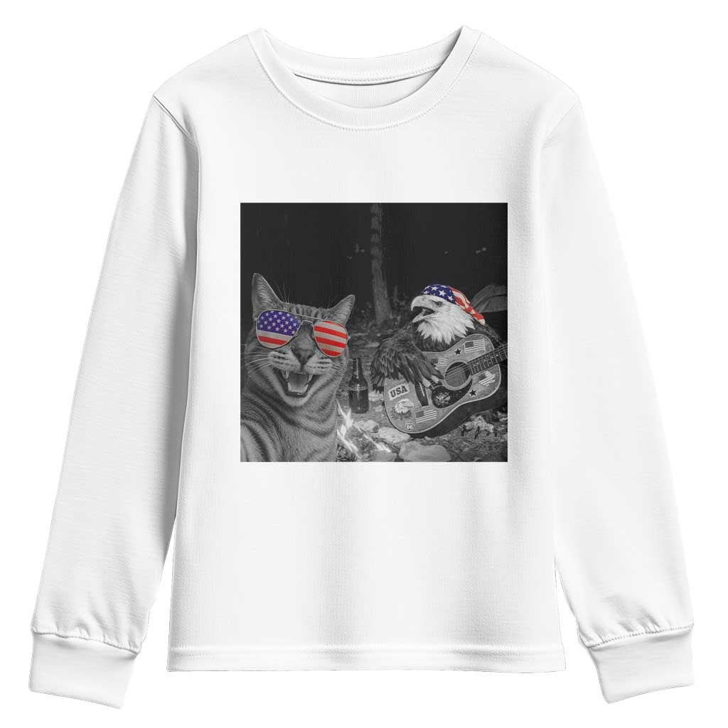 Funny Cat Selfie 4th of July Youth Sweatshirt Patriotic Eagle American Flag Gift