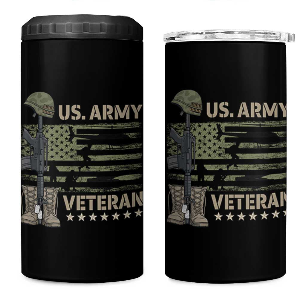 US Arrny Veteran 4 in 1 Can Cooler Tumbler Proud Soldier USA Flag Camouflage Military - Wonder Print Shop