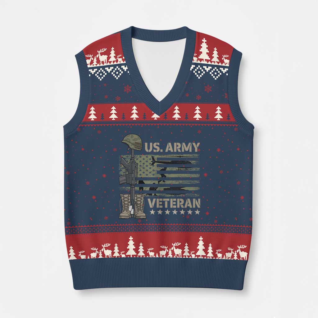 US Arrny Veteran V-Neck Knit Sweater Vest Proud Soldier USA Flag Camouflage Military - Wonder Print Shop