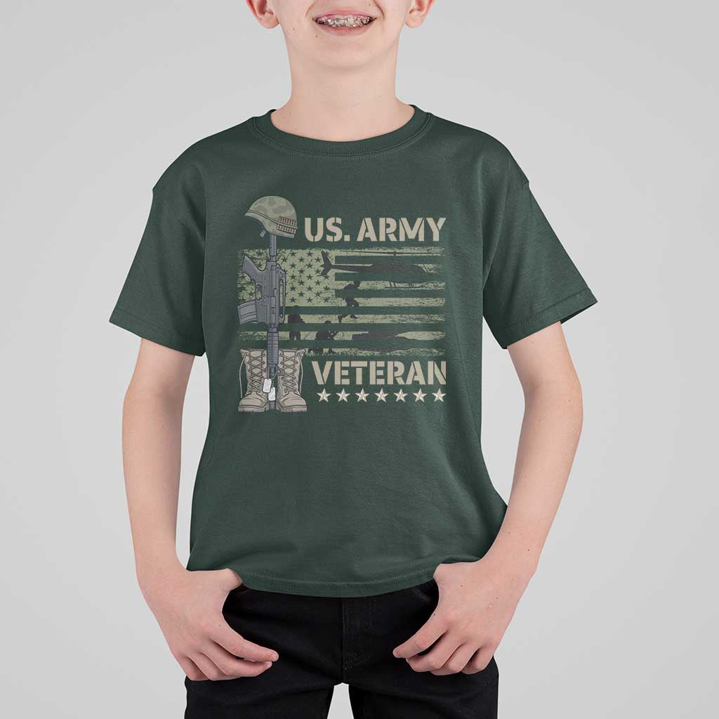 US Arrny Veteran T Shirt For Kid Proud Soldier USA Flag Camouflage Military - Wonder Print Shop