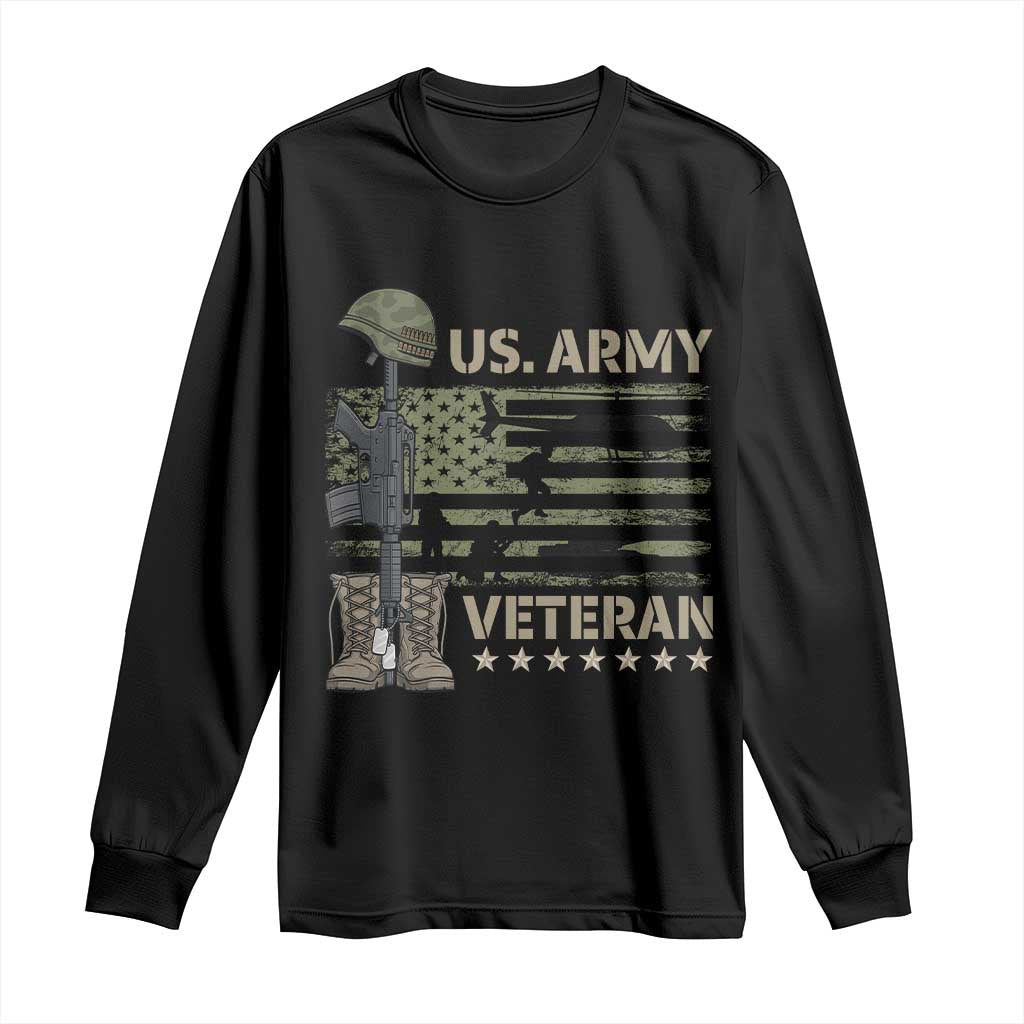 US Arrny Veteran Long Sleeve Shirt Proud Soldier USA Flag Camouflage Military - Wonder Print Shop