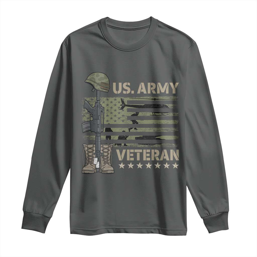 US Arrny Veteran Long Sleeve Shirt Proud Soldier USA Flag Camouflage Military - Wonder Print Shop