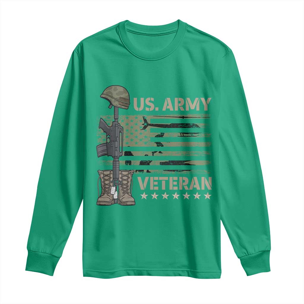 US Arrny Veteran Long Sleeve Shirt Proud Soldier USA Flag Camouflage Military - Wonder Print Shop
