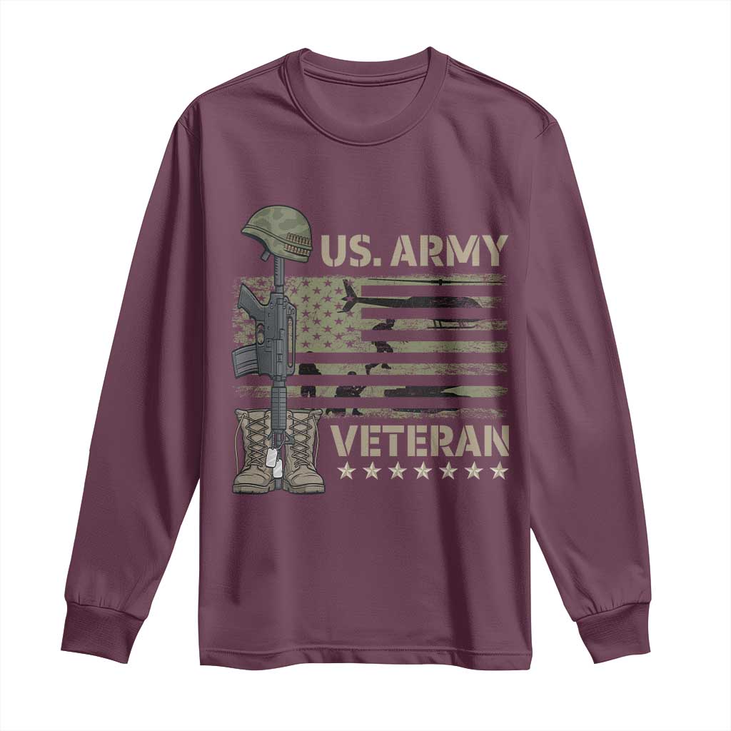 US Arrny Veteran Long Sleeve Shirt Proud Soldier USA Flag Camouflage Military - Wonder Print Shop