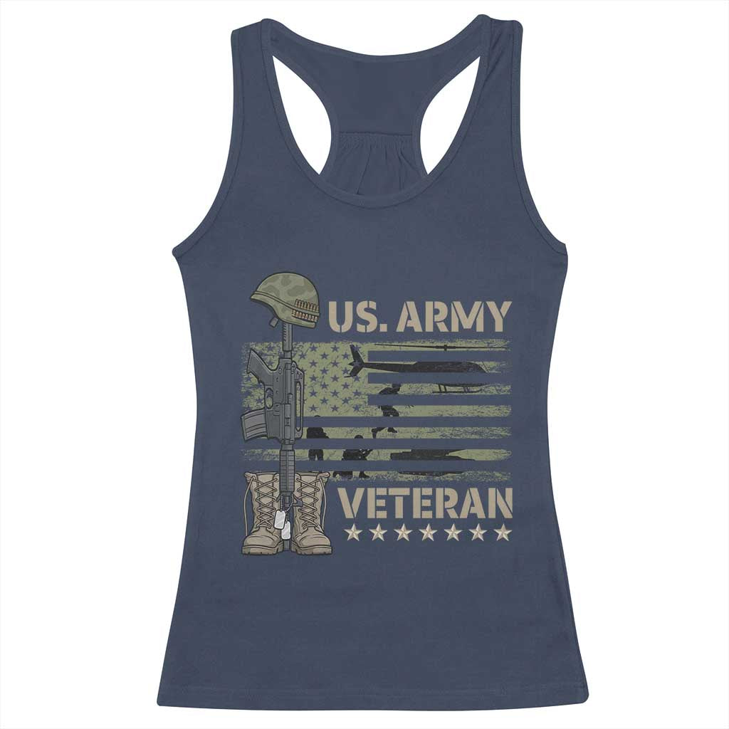 US Arrny Veteran Racerback Tank Top Proud Soldier USA Flag Camouflage Military - Wonder Print Shop