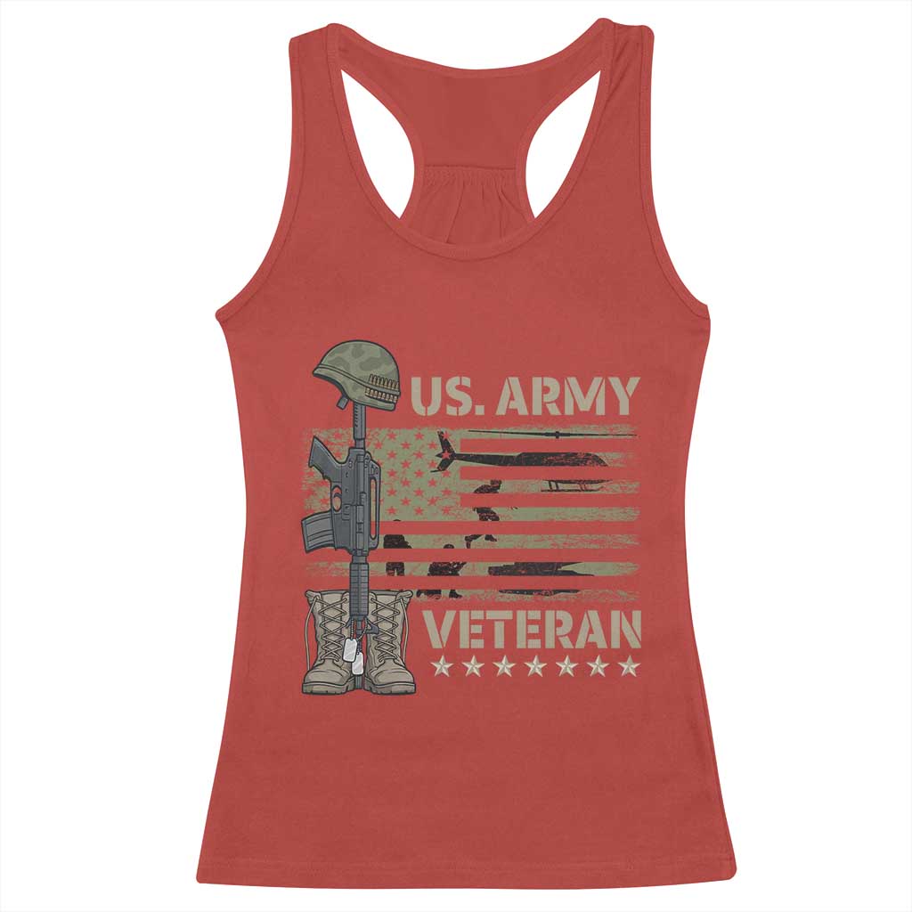 US Arrny Veteran Racerback Tank Top Proud Soldier USA Flag Camouflage Military - Wonder Print Shop