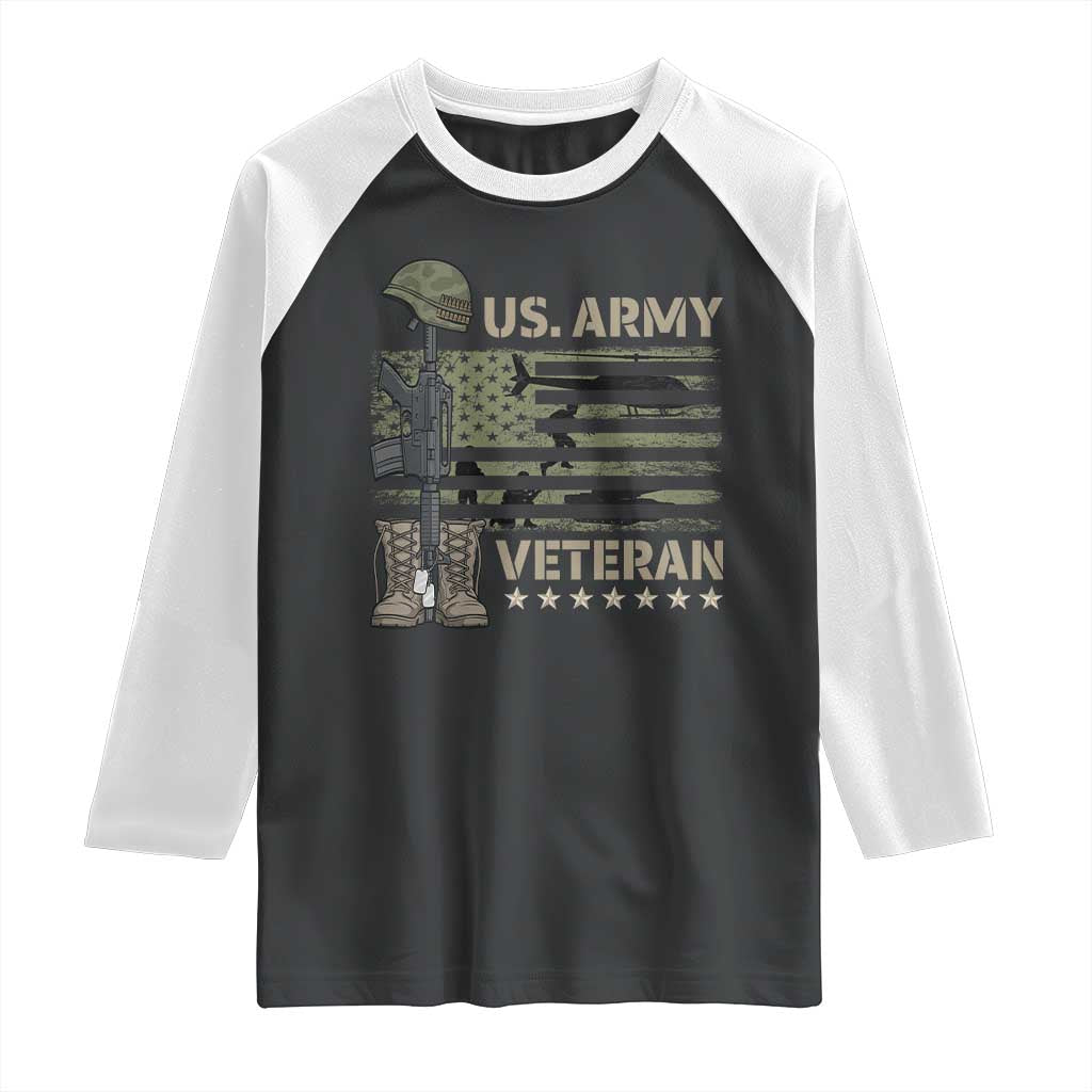 US Arrny Veteran Raglan Shirt Proud Soldier USA Flag Camouflage Military - Wonder Print Shop