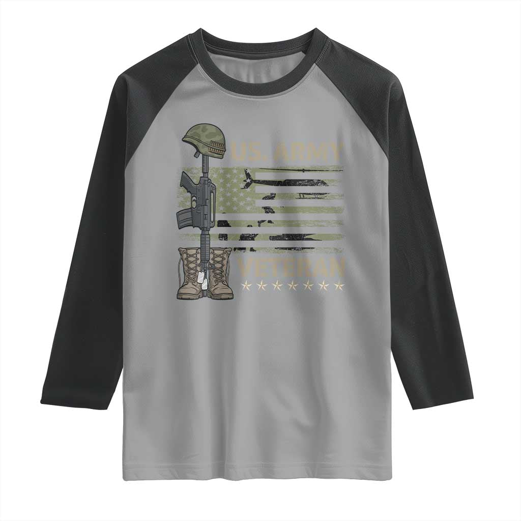 US Arrny Veteran Raglan Shirt Proud Soldier USA Flag Camouflage Military - Wonder Print Shop