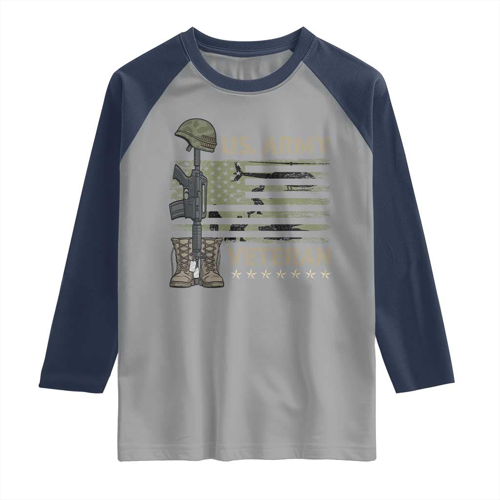 US Arrny Veteran Raglan Shirt Proud Soldier USA Flag Camouflage Military - Wonder Print Shop