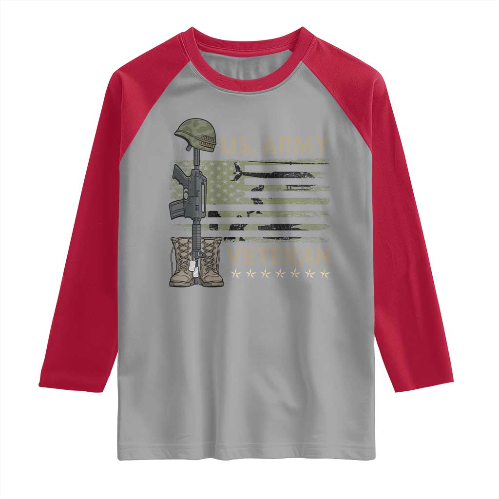 US Arrny Veteran Raglan Shirt Proud Soldier USA Flag Camouflage Military - Wonder Print Shop